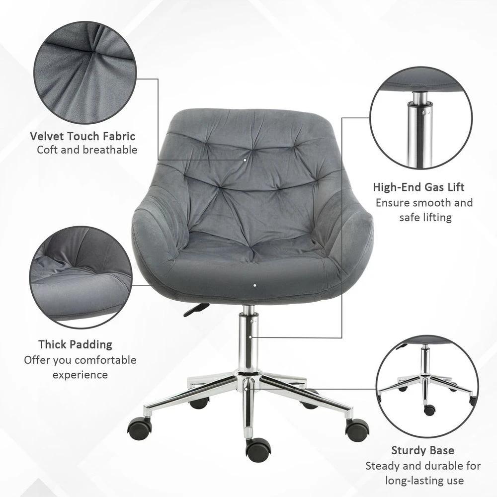 Vinsetto Velvet Home Office Chair Comfy Desk Chair w/ Adjustable Height Armrest Dark Grey - Office Chair