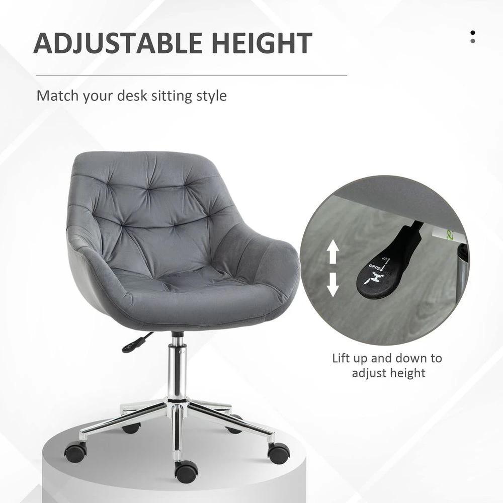 Vinsetto Velvet Home Office Chair Comfy Desk Chair w/ Adjustable Height Armrest Dark Grey - Office Chair