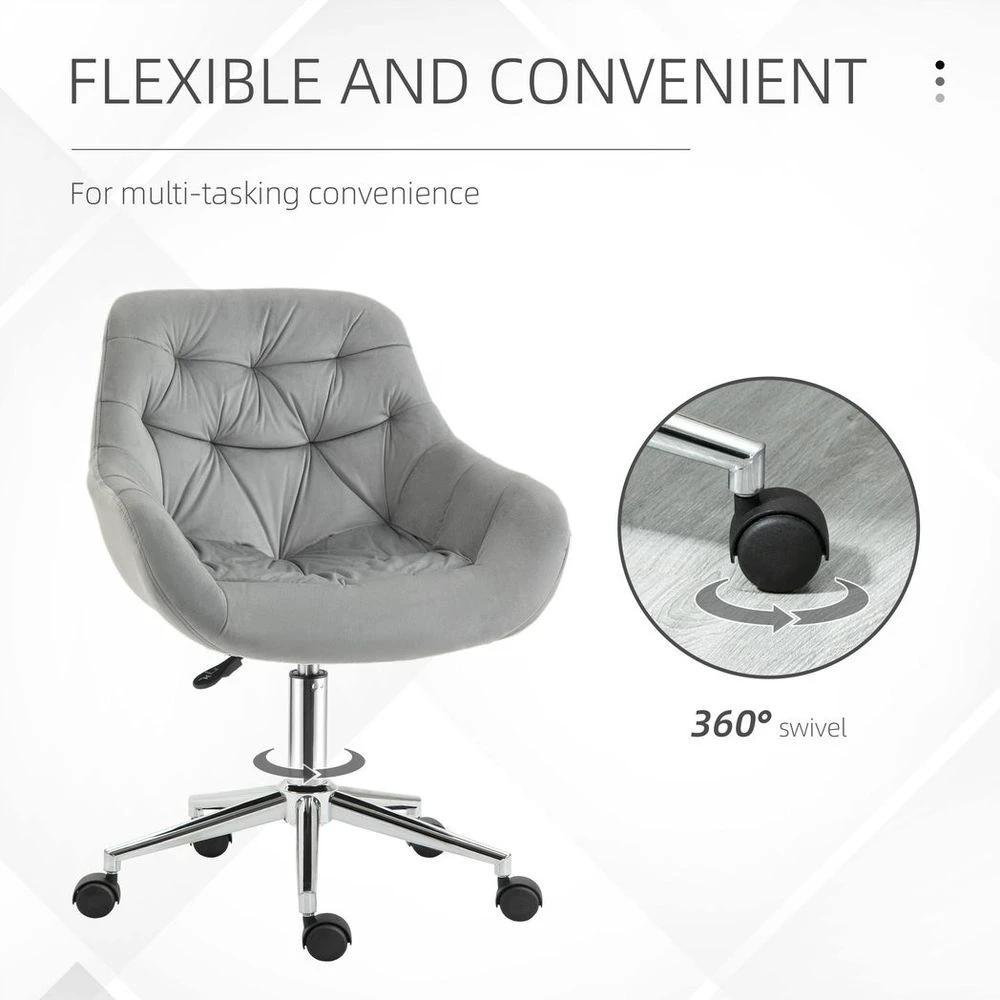 Velvet Home Office Chair Comfy Desk Chair w/ Adjustable Height Armrest Grey by Vinsetto
