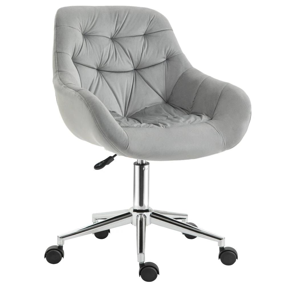 Velvet Home Office Chair Comfy Desk Chair w/ Adjustable Height Armrest Grey by Vinsetto