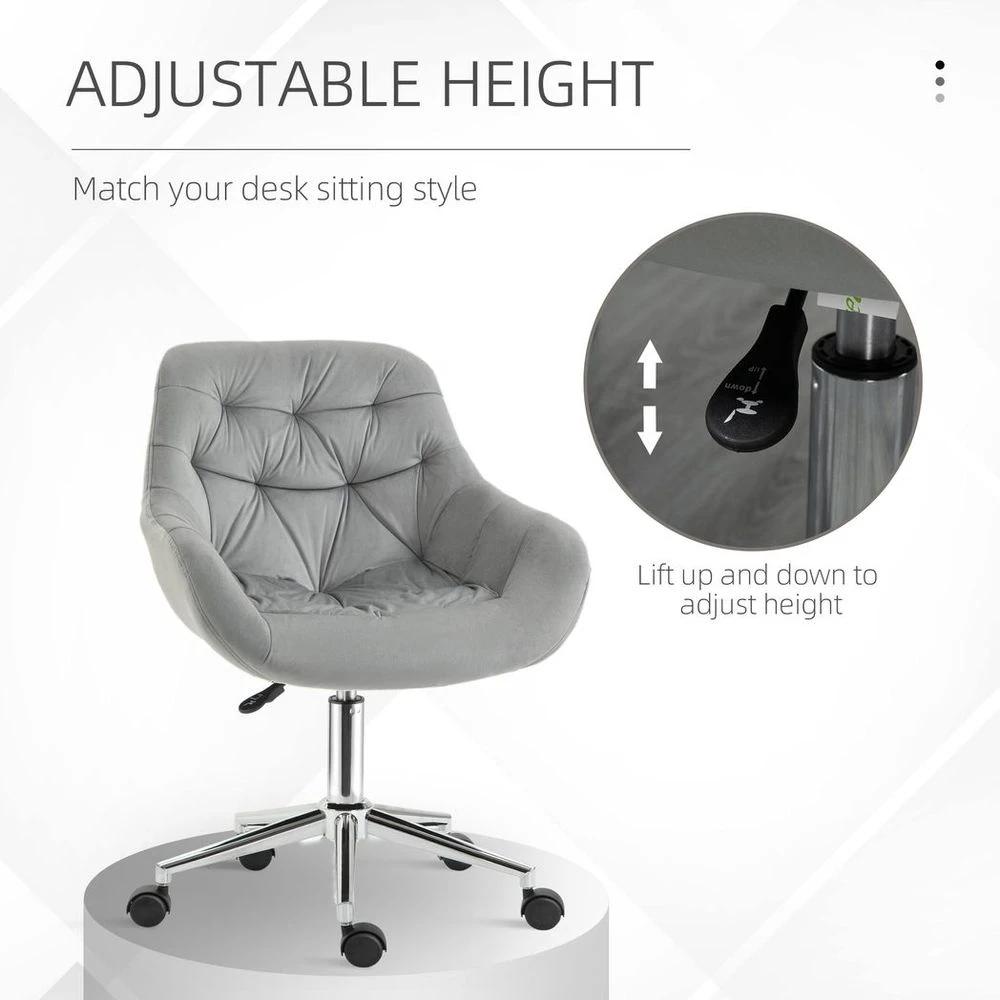 Velvet Home Office Chair Comfy Desk Chair w/ Adjustable Height Armrest Grey by Vinsetto