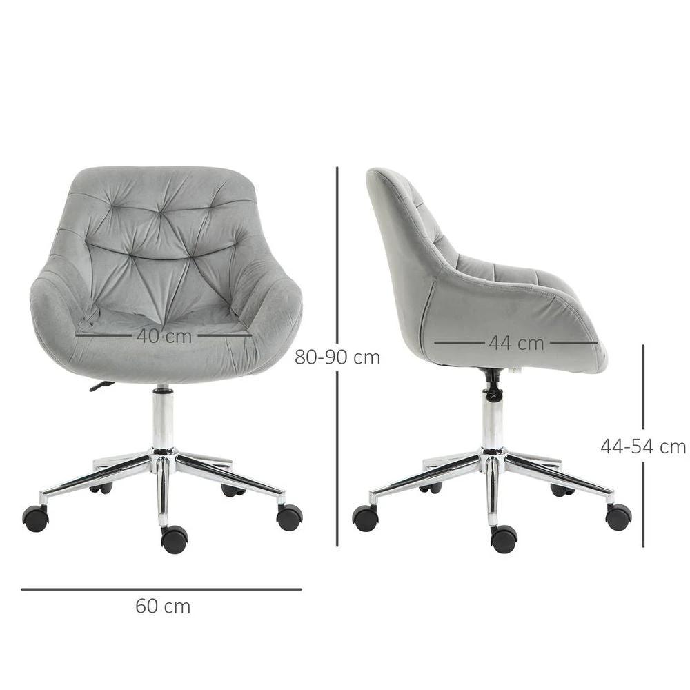 Velvet Home Office Chair Comfy Desk Chair w/ Adjustable Height Armrest Grey by Vinsetto
