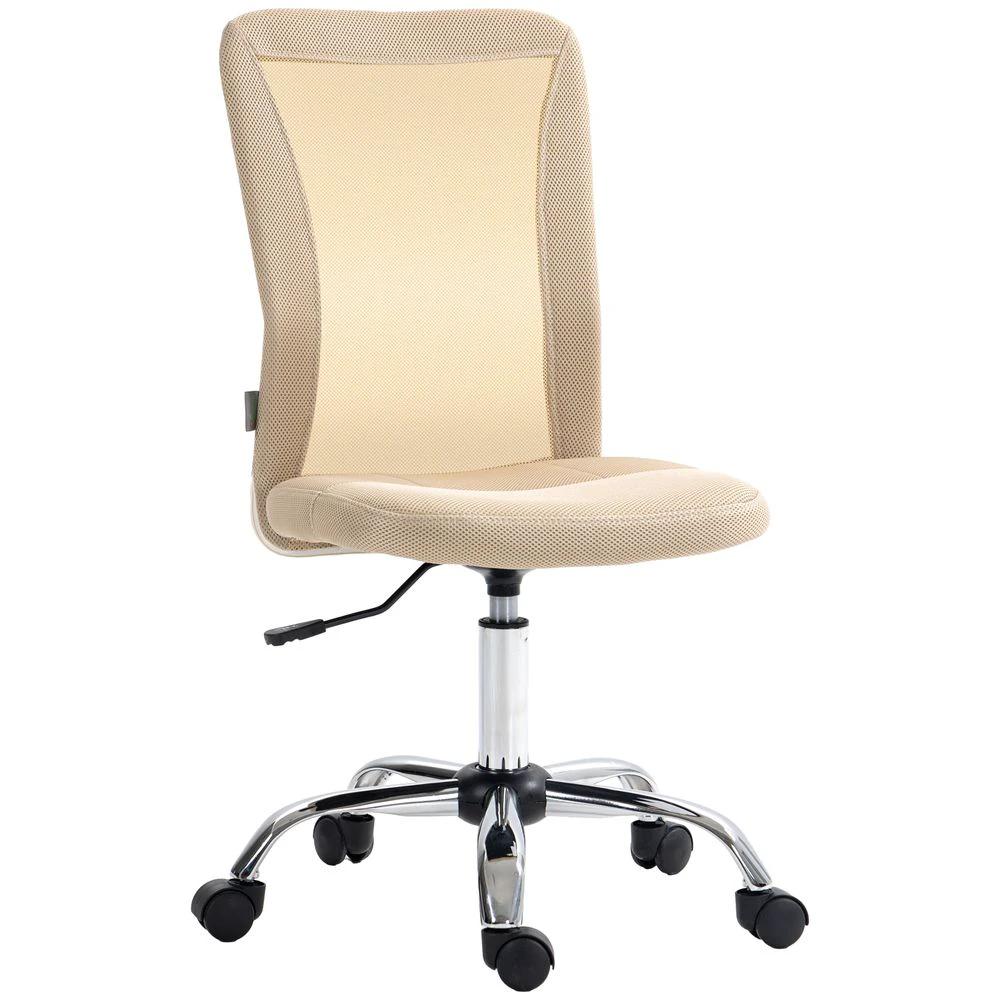 Vinsetto Armless Office Chair with Adjustable Height Mesh Back Wheels Beige by Vinsetto