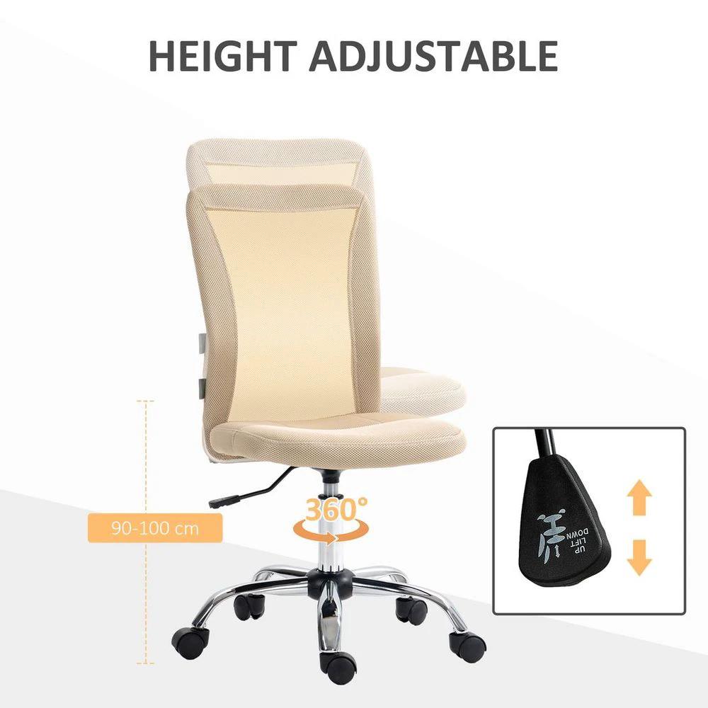 Vinsetto Armless Office Chair with Adjustable Height Mesh Back Wheels Beige by Vinsetto