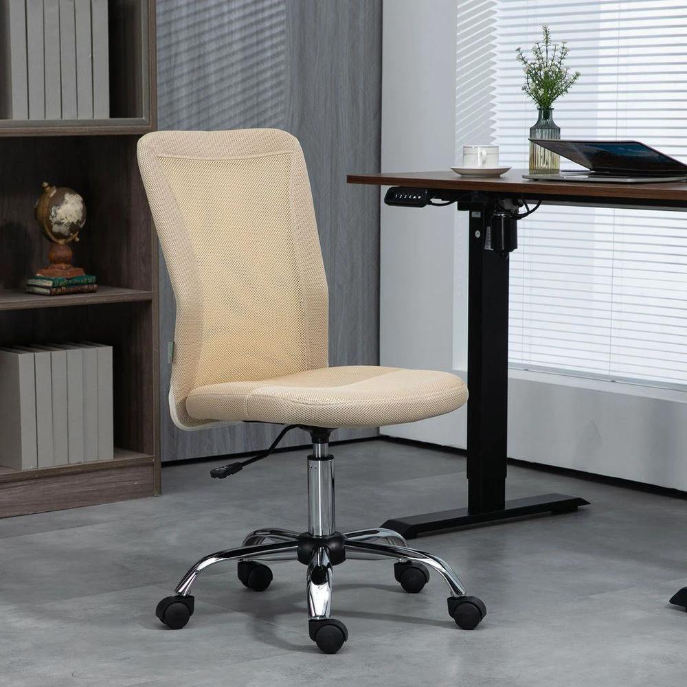 Vinsetto Armless Office Chair with Adjustable Height Mesh Back Wheels Beige by Vinsetto
