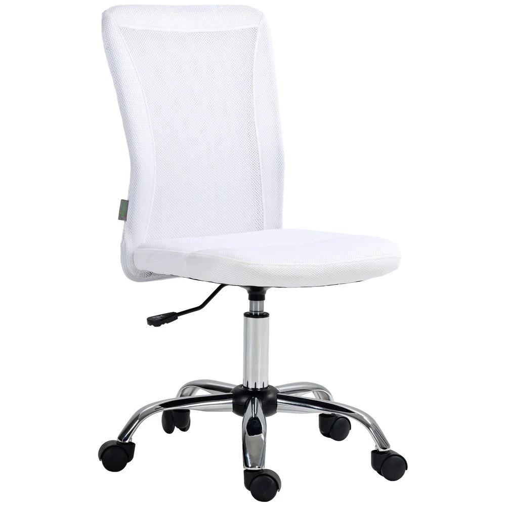 Vinsetto Armless Office Chair with Adjustable Height Mesh Back Wheels White by Vinsetto