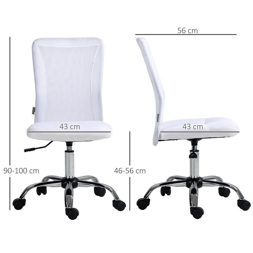 Vinsetto Armless Office Chair with Adjustable Height Mesh Back Wheels White by Vinsetto