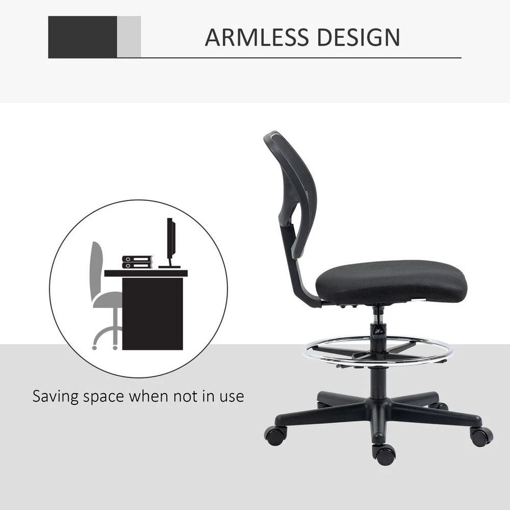 Vinsetto Vinsetto Draughtsman Chair Tall Office Chair w/ Adjustable Footrest Ring Black - Office Chair