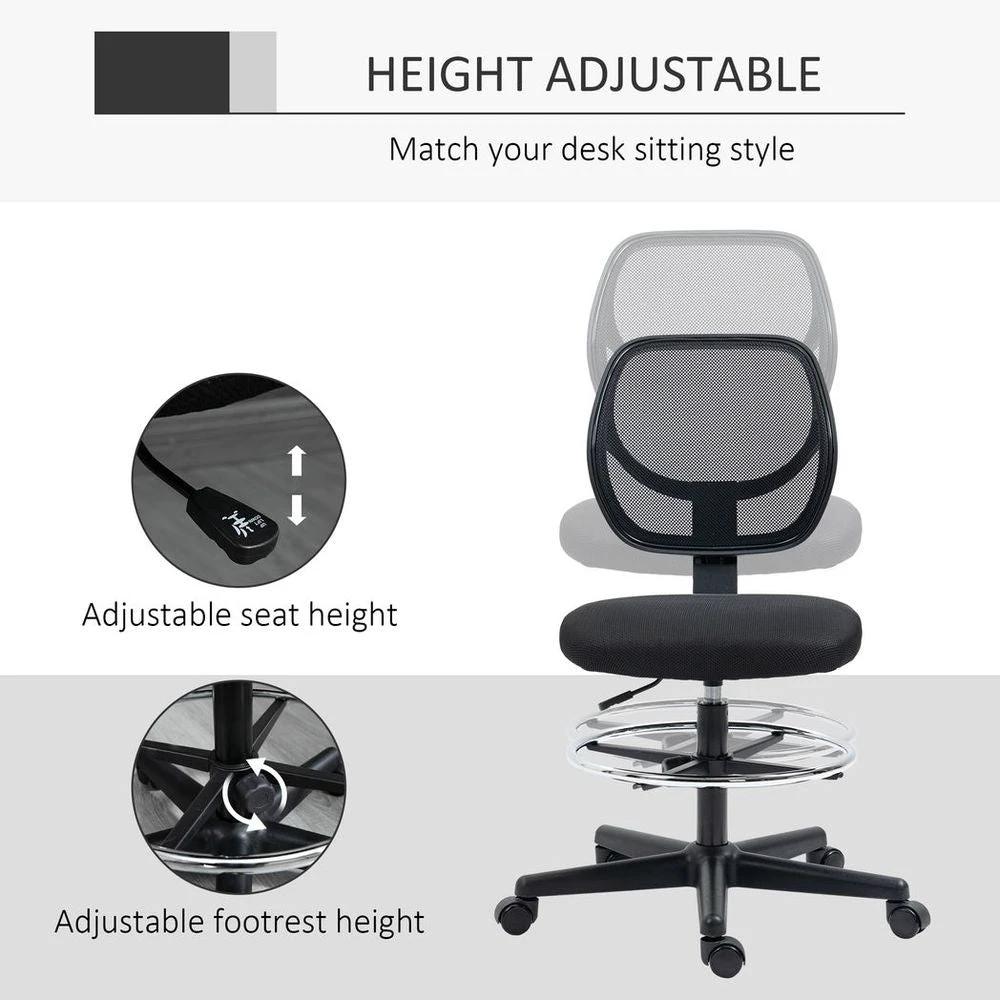Vinsetto Vinsetto Draughtsman Chair Tall Office Chair w/ Adjustable Footrest Ring Black - Office Chair