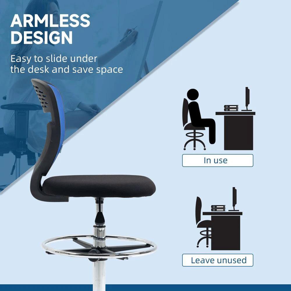 Vinsetto Draughtsman Chair, Tall Office Chair with Lumbar Support, Blue by Vinsetto
