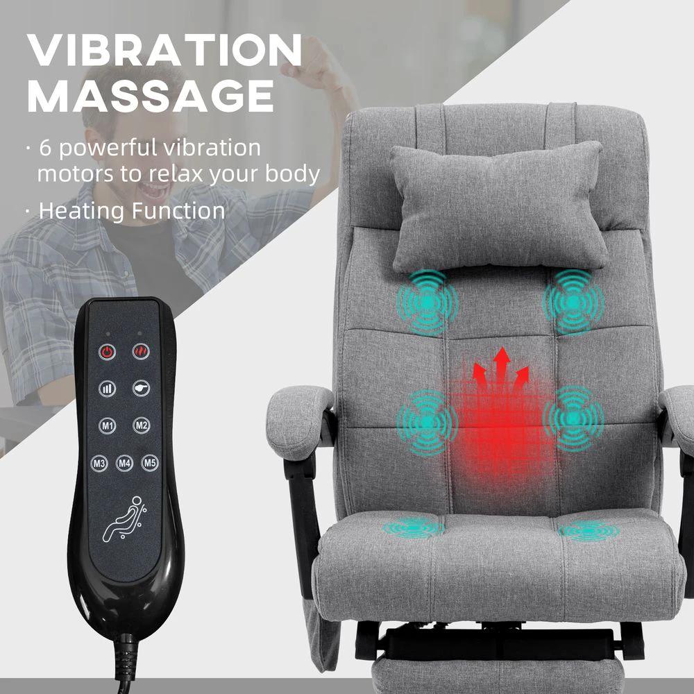 Vinsetto Vinsetto Fabric Vibration Massage Office Chair with Heat, Head Pillow, Grey - Office Chair