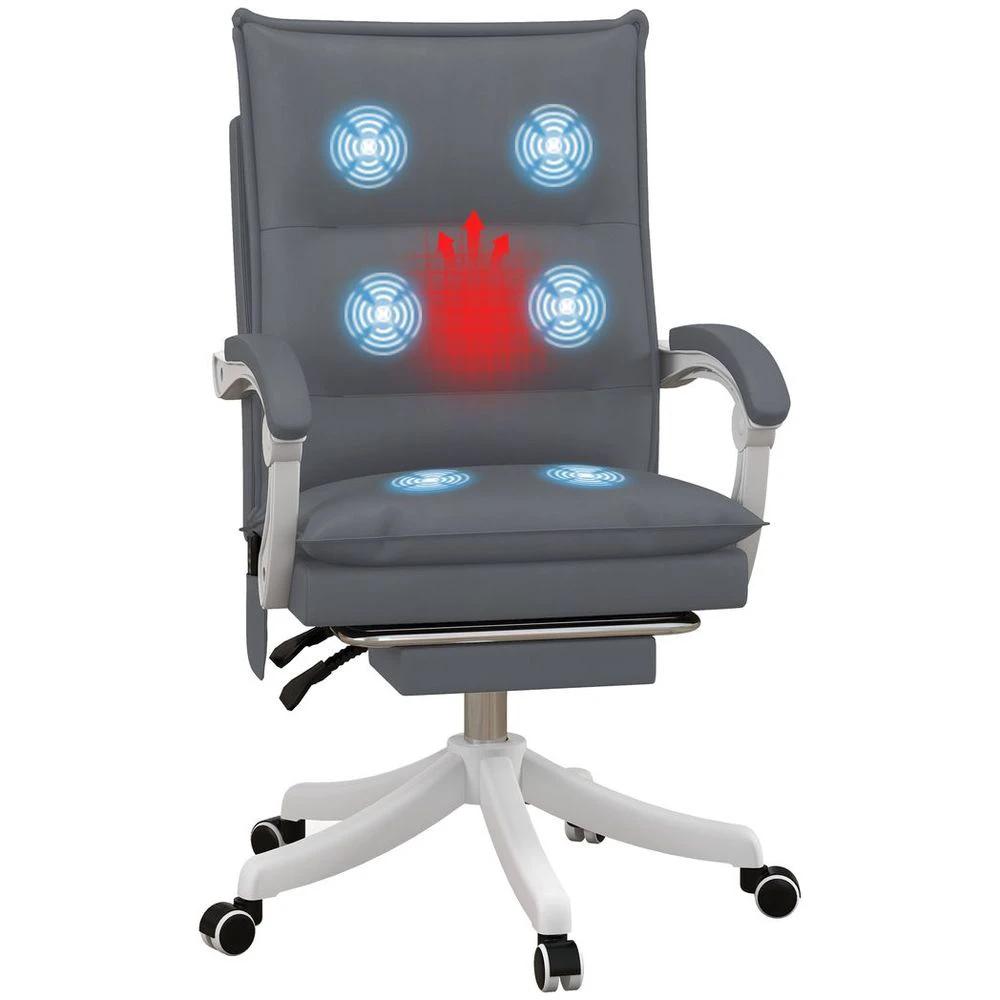 Vinsetto Vinsetto Faux Leather Vibration Massage Office Chair with Heat, Footrest, Grey - Office Chair