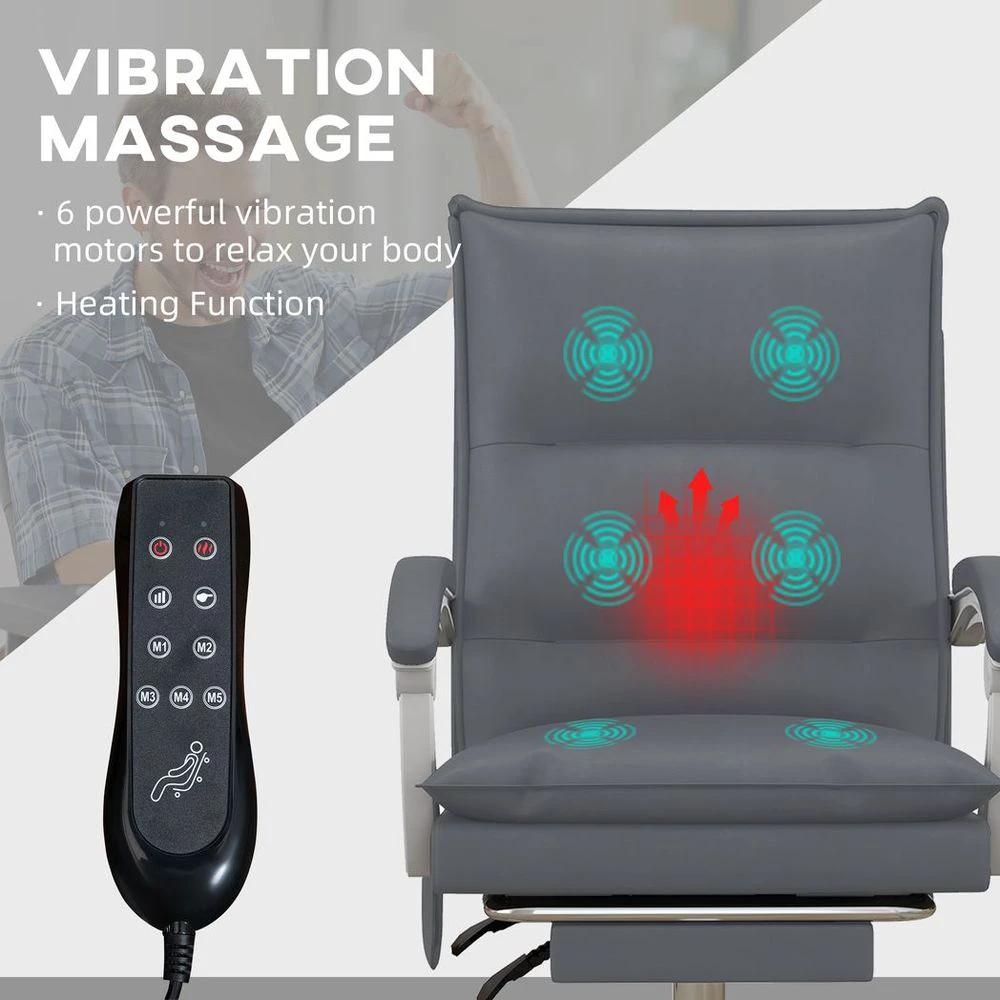 Vinsetto Vinsetto Faux Leather Vibration Massage Office Chair with Heat, Footrest, Grey - Office Chair