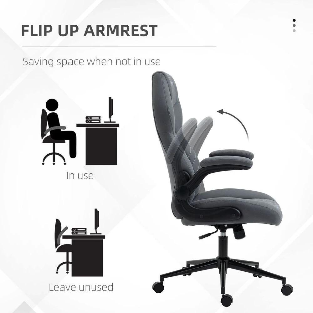 Vinsetto High-Back Home Office Chair w/ Flip Up Armrests Swivel Seat Dark Grey by Vinsetto