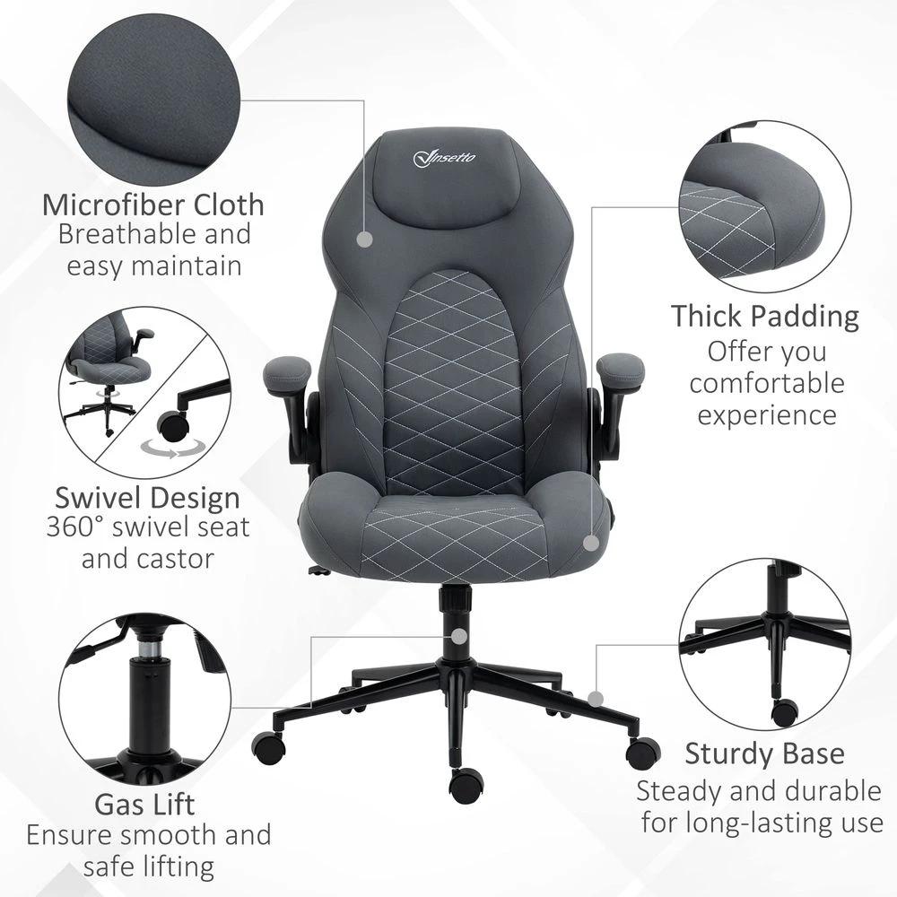 Vinsetto High-Back Home Office Chair w/ Flip Up Armrests Swivel Seat Dark Grey by Vinsetto