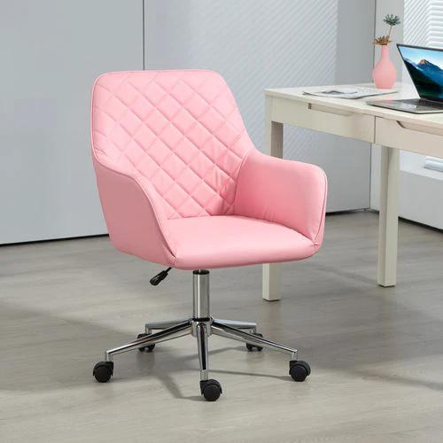 Vinsetto Vinsetto Home Office Chair Leather-Feel Fabric Swivel Chair with Armrests Pink - Office Chair