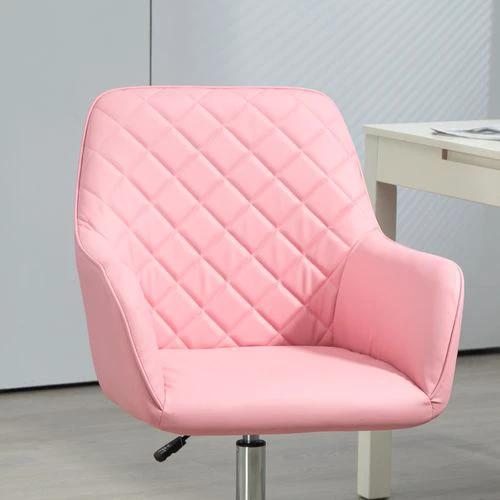 Vinsetto Vinsetto Home Office Chair Leather-Feel Fabric Swivel Chair with Armrests Pink - Office Chair