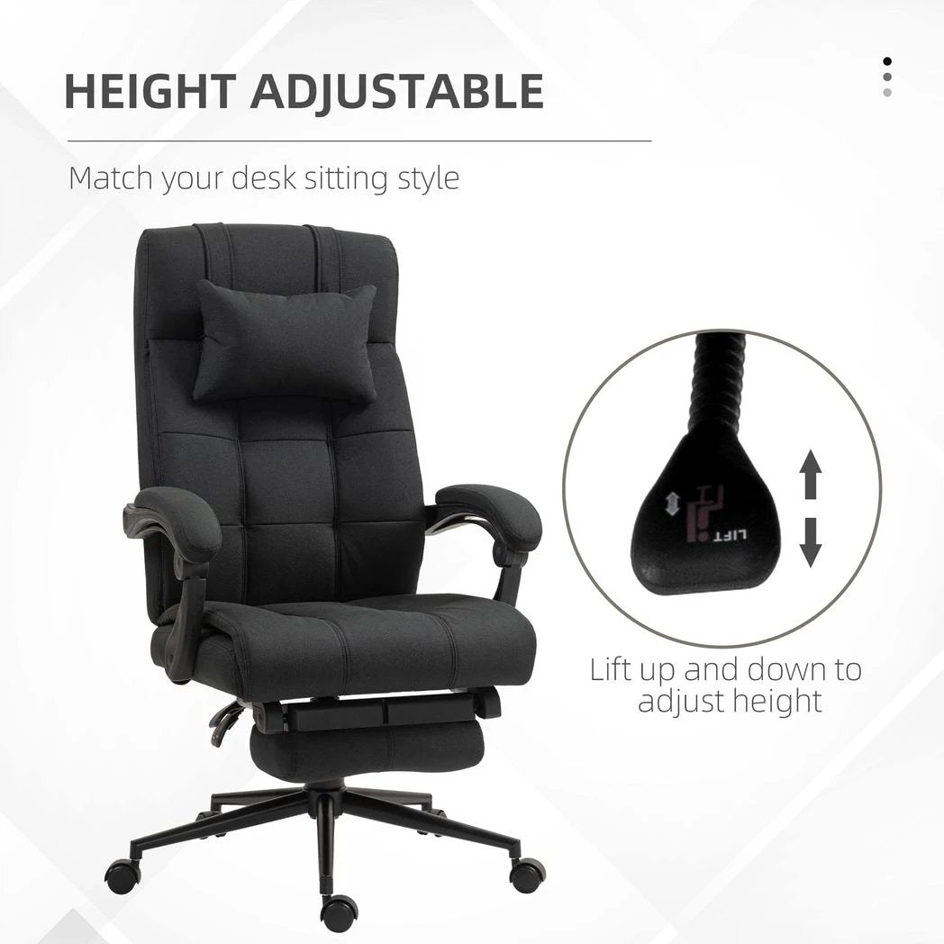 Vinsetto Office Chair with Adjustable Height, Wheels, Footrest, Black by Vinsetto