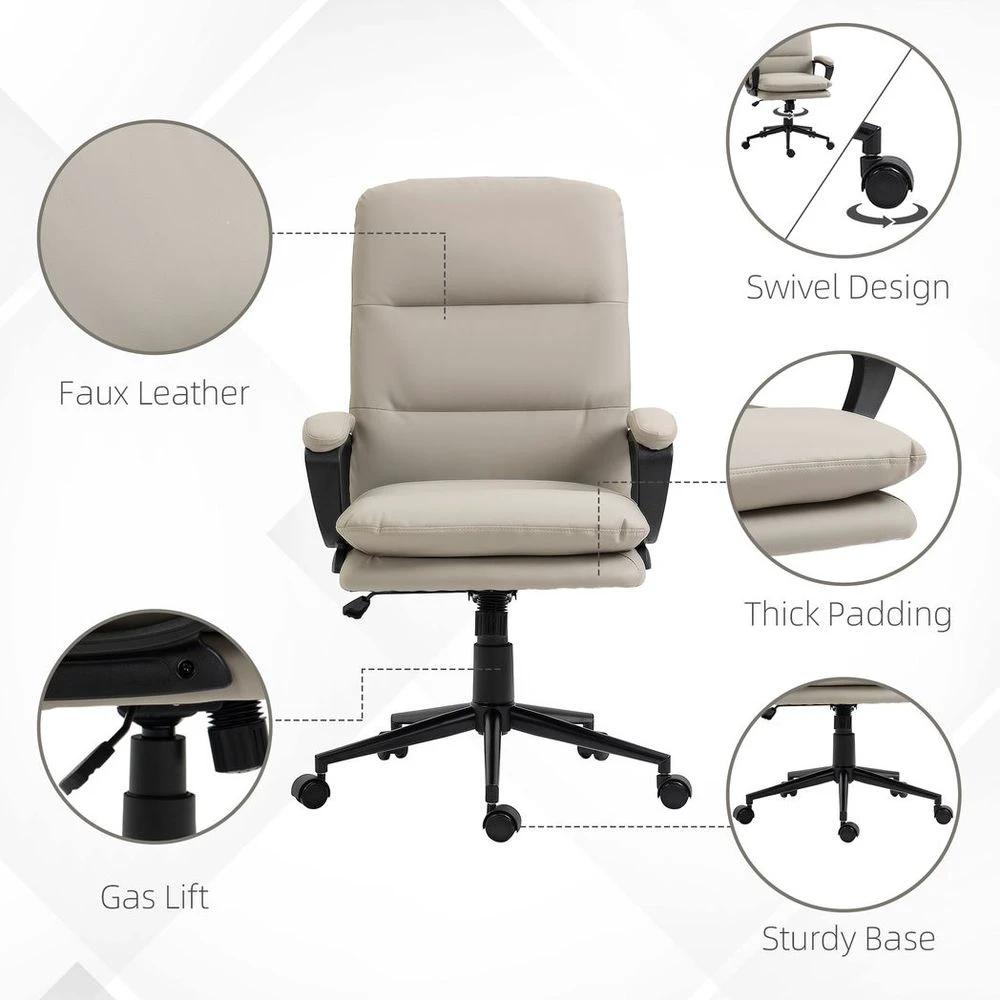 Vinsetto Vinsetto PU Leather Office Chair for Home with Arm, Adjustable Height, Grey - Office Chair
