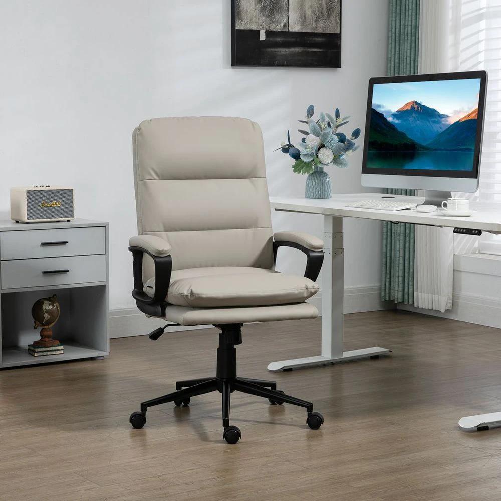 Vinsetto PU Leather Office Chair for Home with Arm, Adjustable Height, Grey by Vinsetto