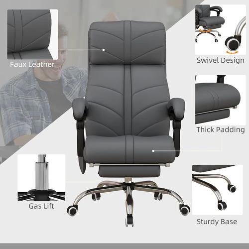 Vinsetto Vinsetto PU Leather Vibration Massage Office Chair with Heat, Footrest, Grey - Office Chair