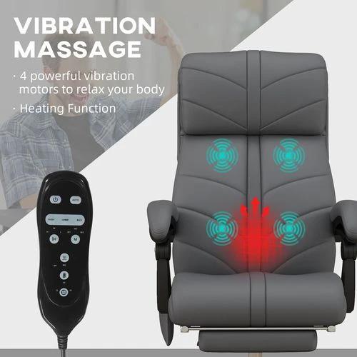 Vinsetto Vinsetto PU Leather Vibration Massage Office Chair with Heat, Footrest, Grey - Office Chair