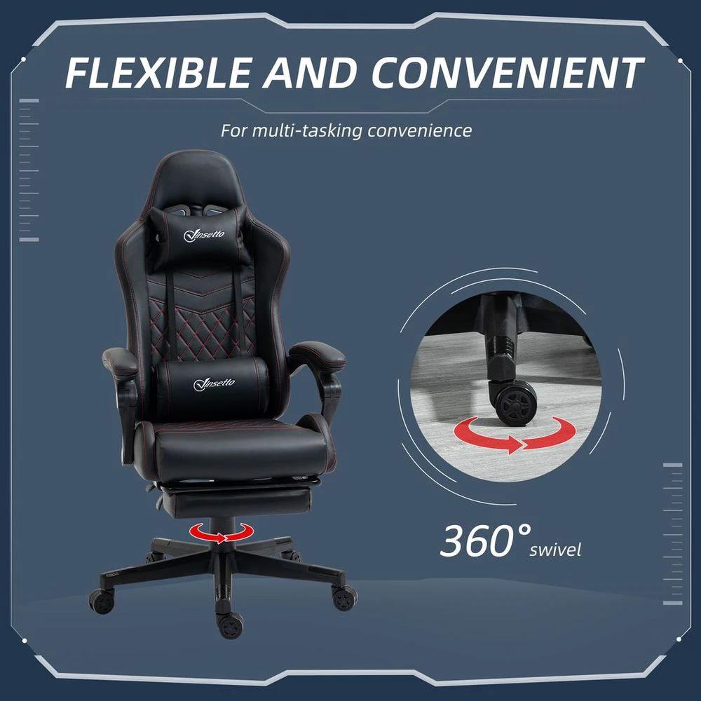 Vinsetto Racing Gaming Chair Faux Leather Gamer Recliner Home Office, Black by Vinsetto
