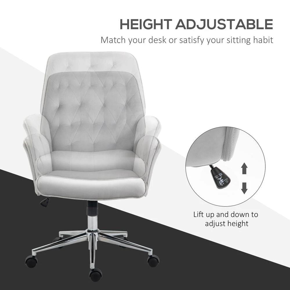 Vinsetto Swivel Computer Chair w/ Arm Modern Style Tufted Home Office Light Grey by Vinsetto