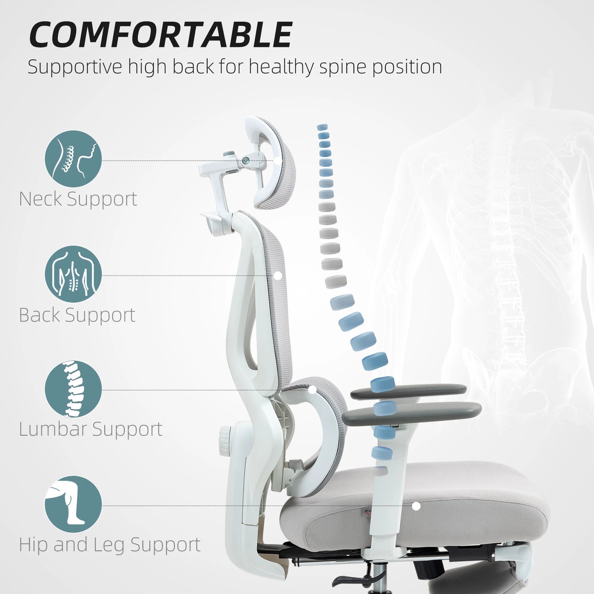 HOMCOM Ergonomic Office Chair, Recliner Computer Chair with Footrest, Grey - Office Chair