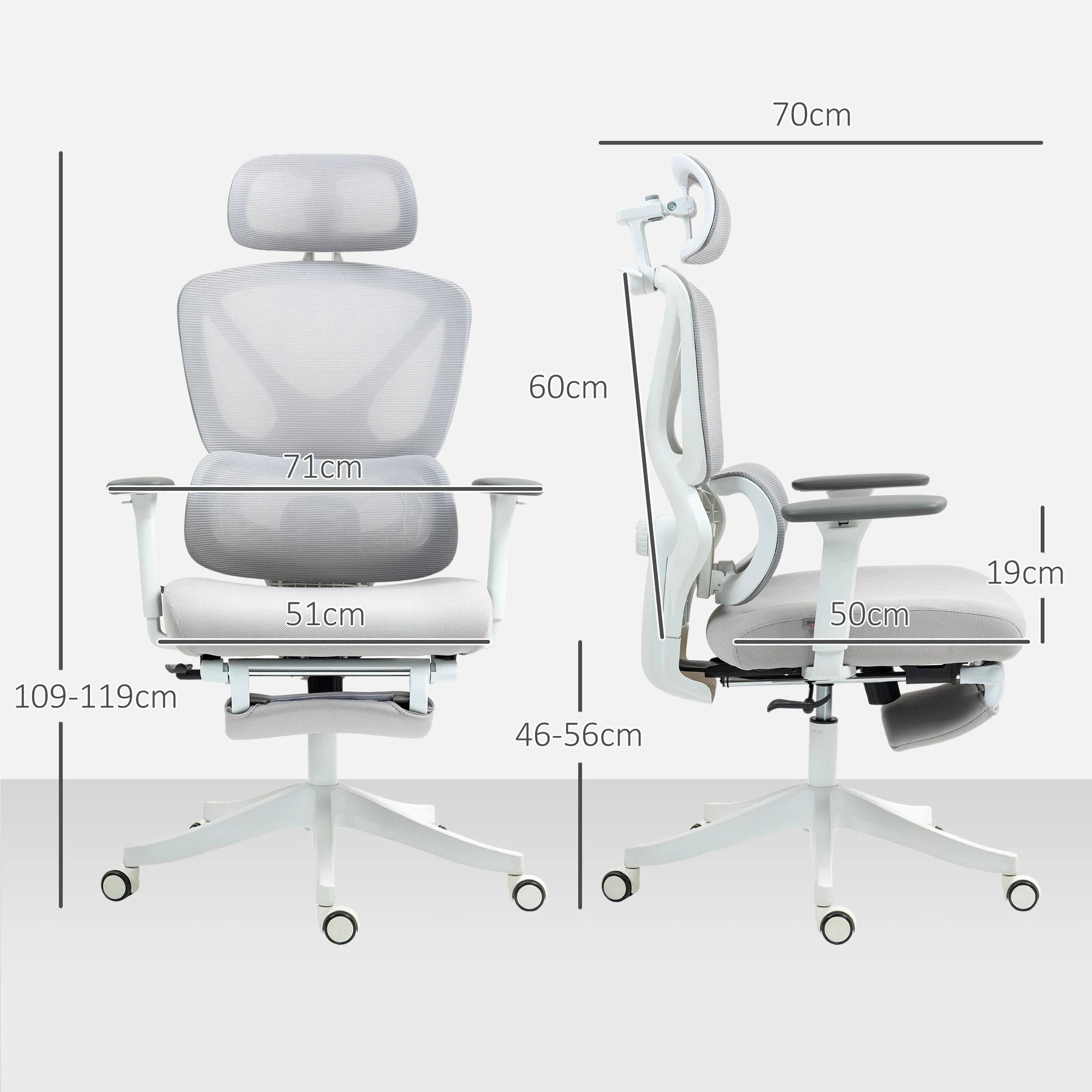 HOMCOM Ergonomic Office Chair, Recliner Computer Chair with Footrest, Grey - Office Chair