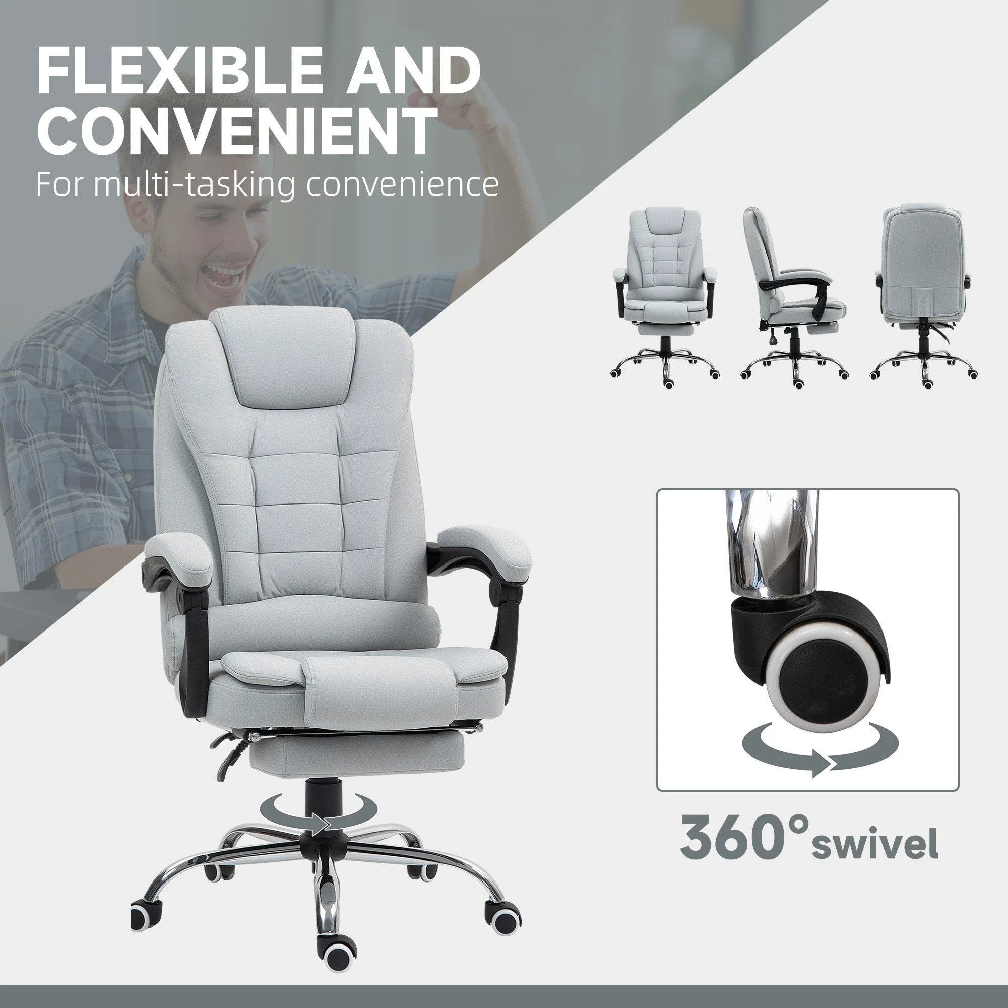 HOMCOM Executive Office Chair Swivel Chair with Footrest Light Grey -