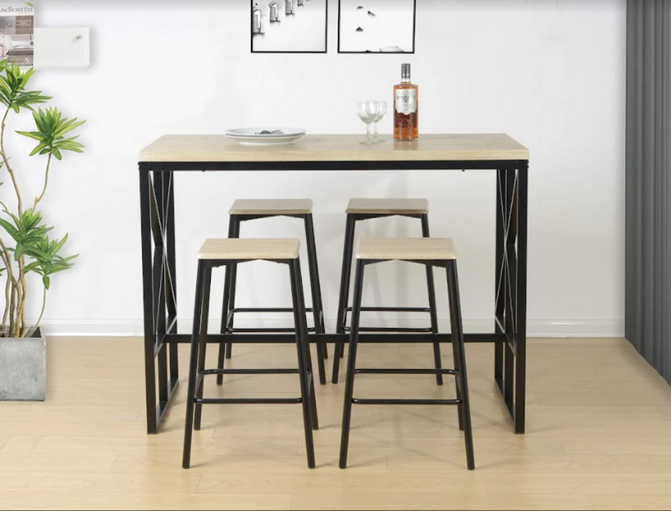 Tavolo dining room set with four bar stools and small table