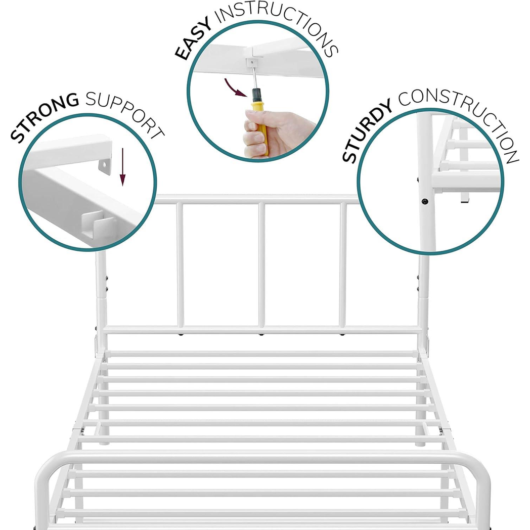 House of Home Extra Strong Single Metal Bed Frame with Rounded Head and Foot Board In White - Improved - Bed Frames