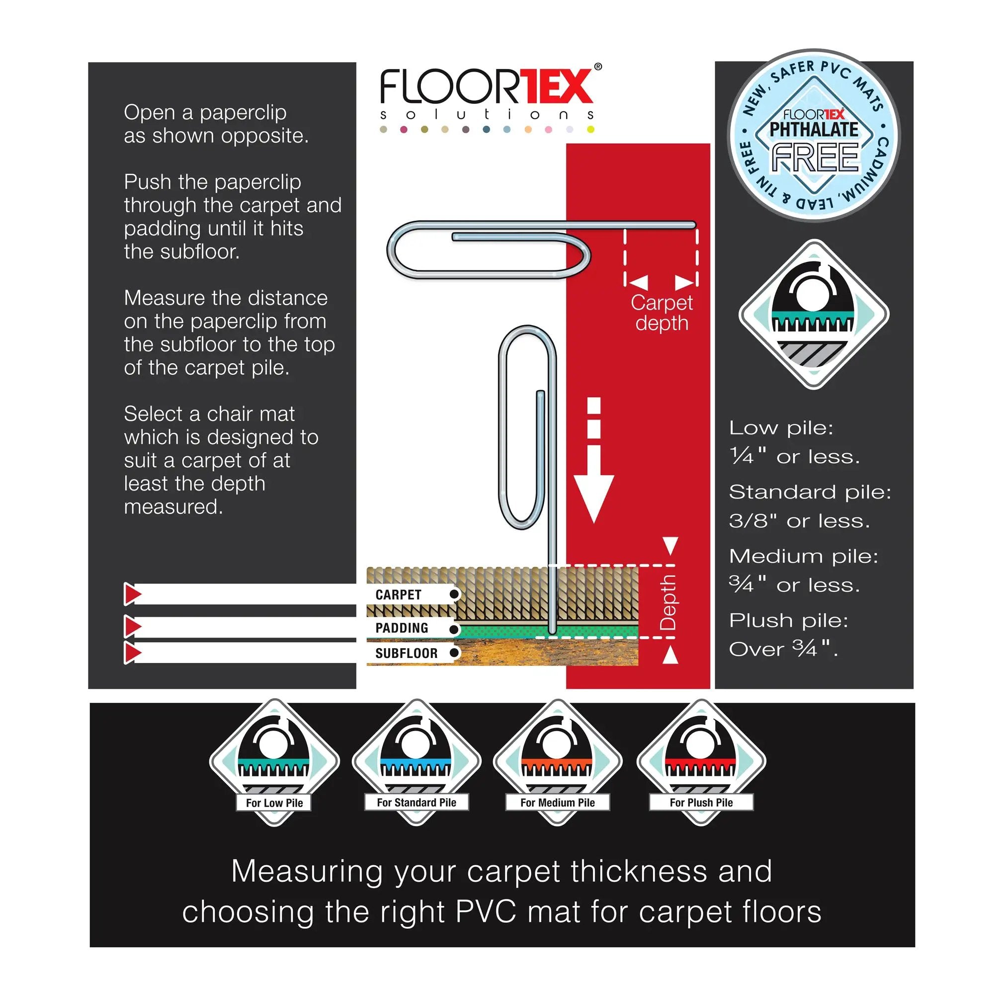 Floortex Advantagemat® Vinyl Lipped Chair Mat for Carpets up to 6mm - 90 x 120cm - Office Mats