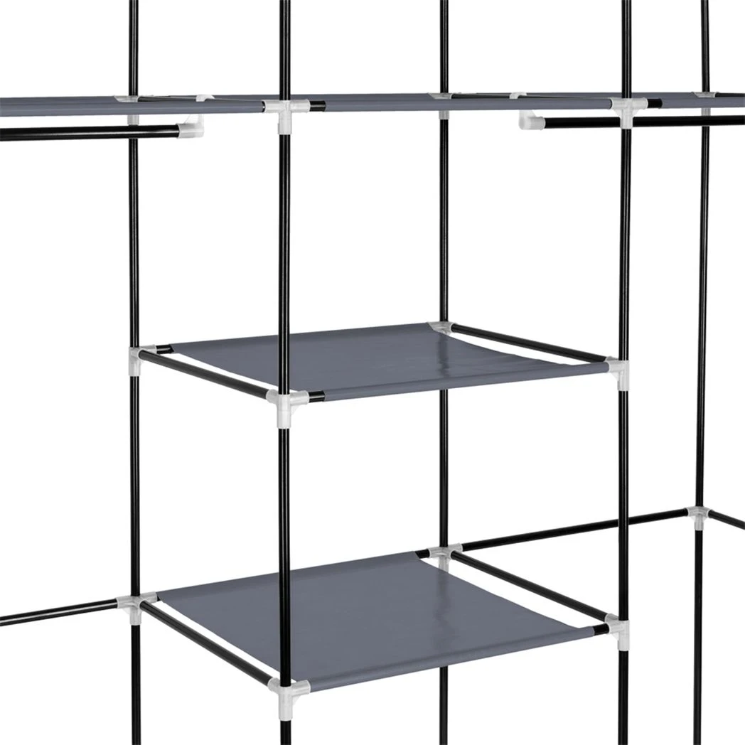 N/A 69" Portable Clothes Closet Non-Woven Fabric Wardrobe Double Rod Storage Organizer Gray -