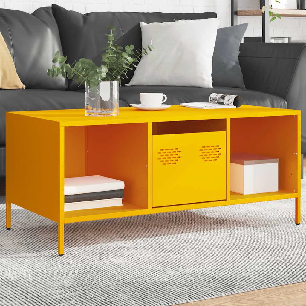 vidaXL Coffee Table 101.5x50x43.5 cm Cold-Rolled Steel Mustard Yellow Industrial Living Room by vidaXL