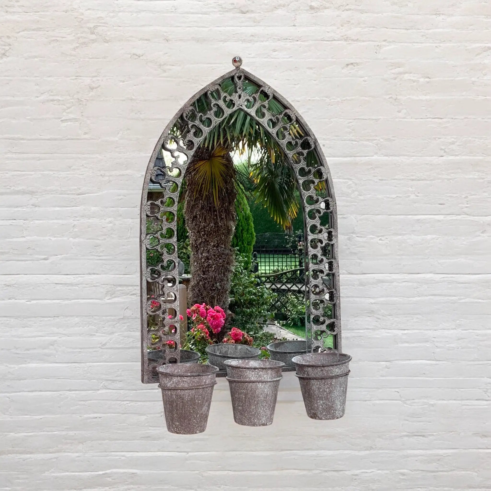 MSL 78CM RUSTY WALL MIRROR WITH TRIPLE PLANTER - Planters