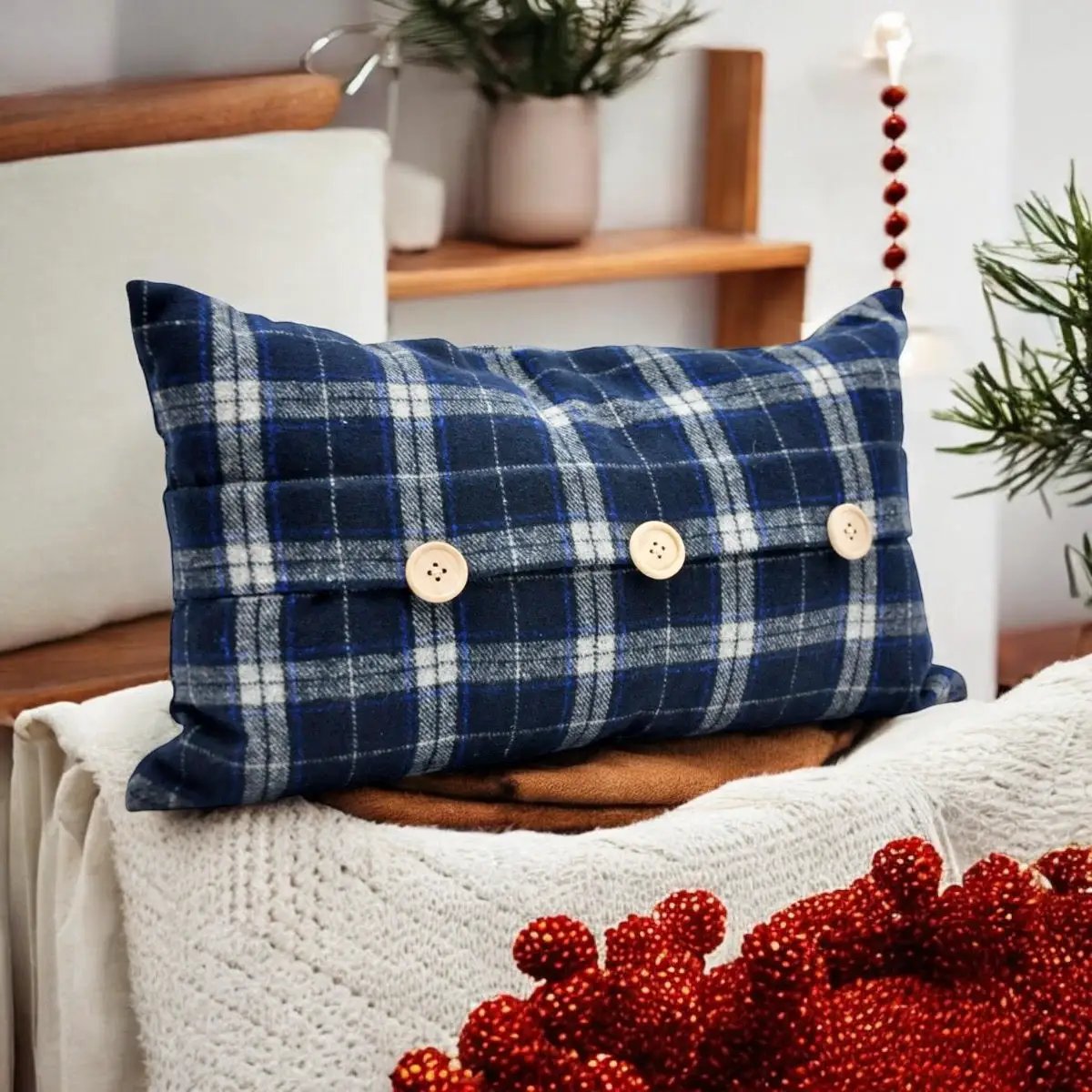 Luxury Tartan Cushion Cover - Elegant & Luxury Blue Checked Velvet, 30 x 50 cm - from MSL