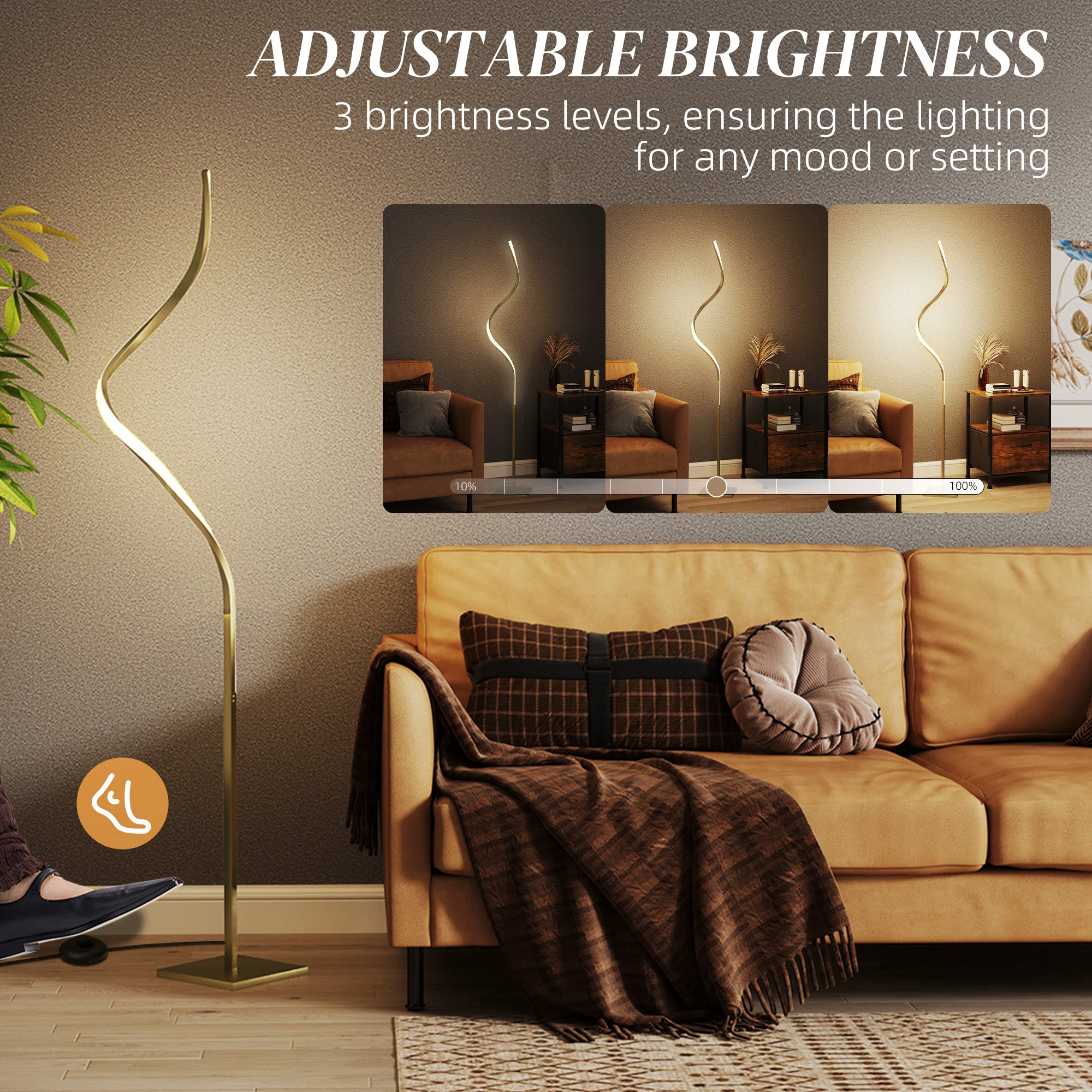 HOMCOM LED Floor Lamp 3 Adjustable Brightness for Living Room - Lamp