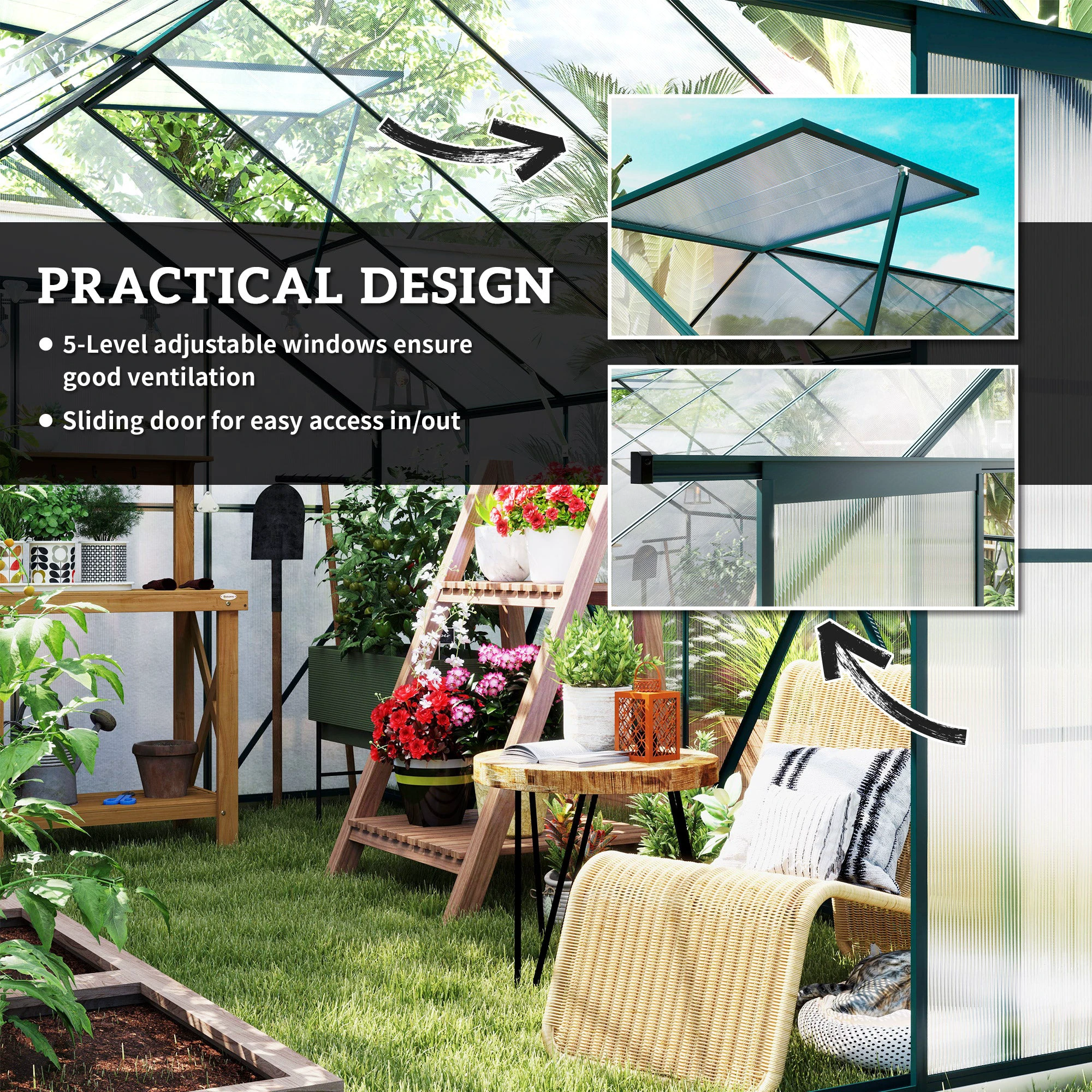 Unbranded Outsunny Walk In Greenhouse 8x12 Ft With Polycarbonate Panels And Double Sliding Door For Gardeners - Greenhouse