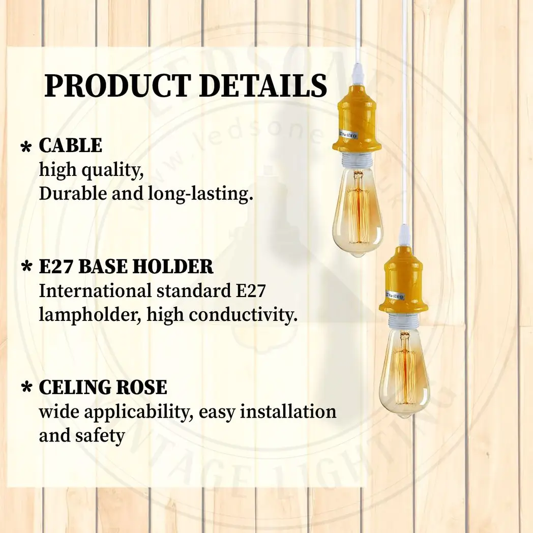 LEDSONE 10 Pack Industrial Pendant Light Fitting, lampshade addable E27 Lamp Holder Fitting Set with PVC Cable - Pendant Lights