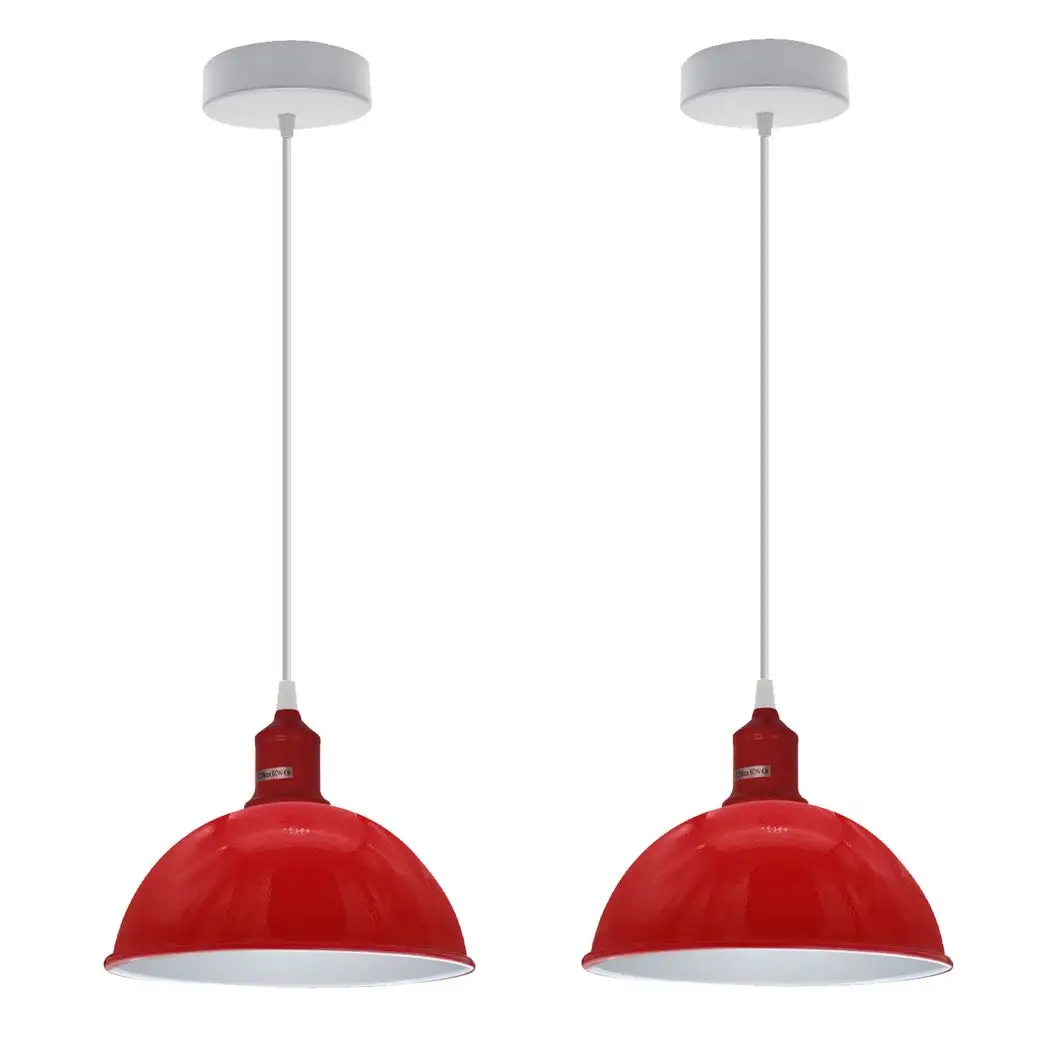Un-branded 2Pack Dome Shaped Red Loft Style Sturdy Metal Lamp Shade Pendant Lights 21cm Bottom Spray Painted Finish Inner White - Ceiling Lights