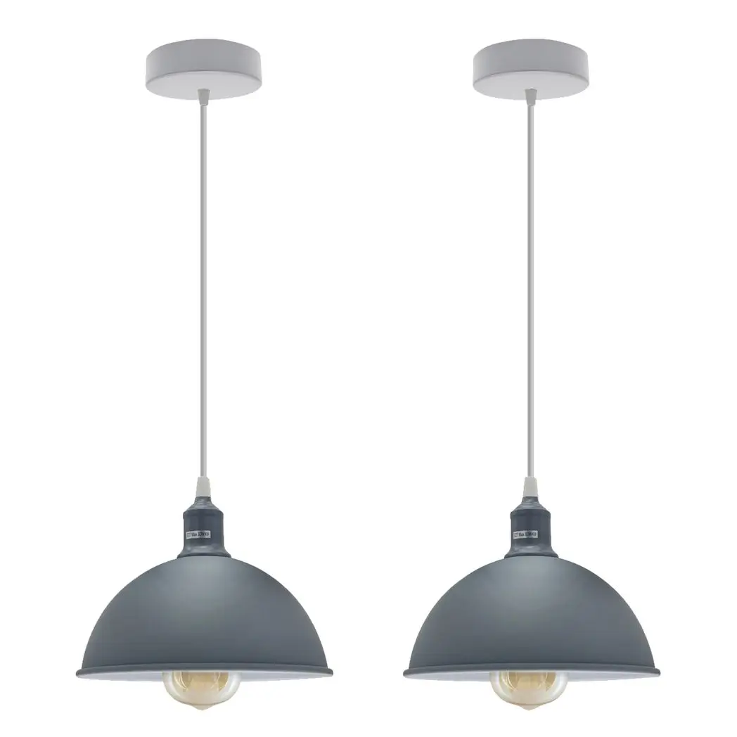 Un-branded 2Pack Dome Shaped Grey Loft Style Sturdy Metal Ceiling Lamp Shade Pendant Lights 21cm Bottom Spray Finish Inner White - Ceiling Lights