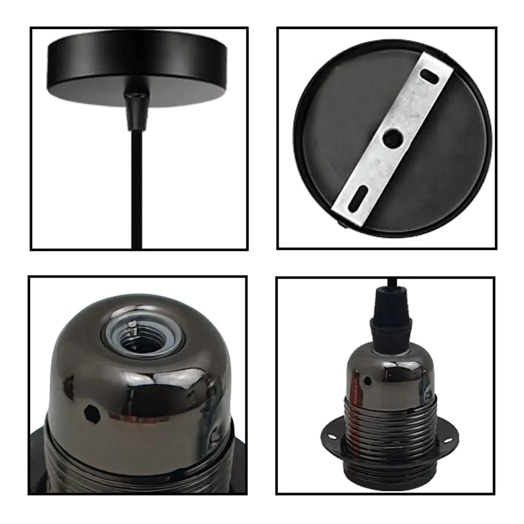 LEDSONE Vintage Industrial Black Pendant Light Fitting, lampshade Holder Fitting Set with 2m Cable. - Pendant Lights