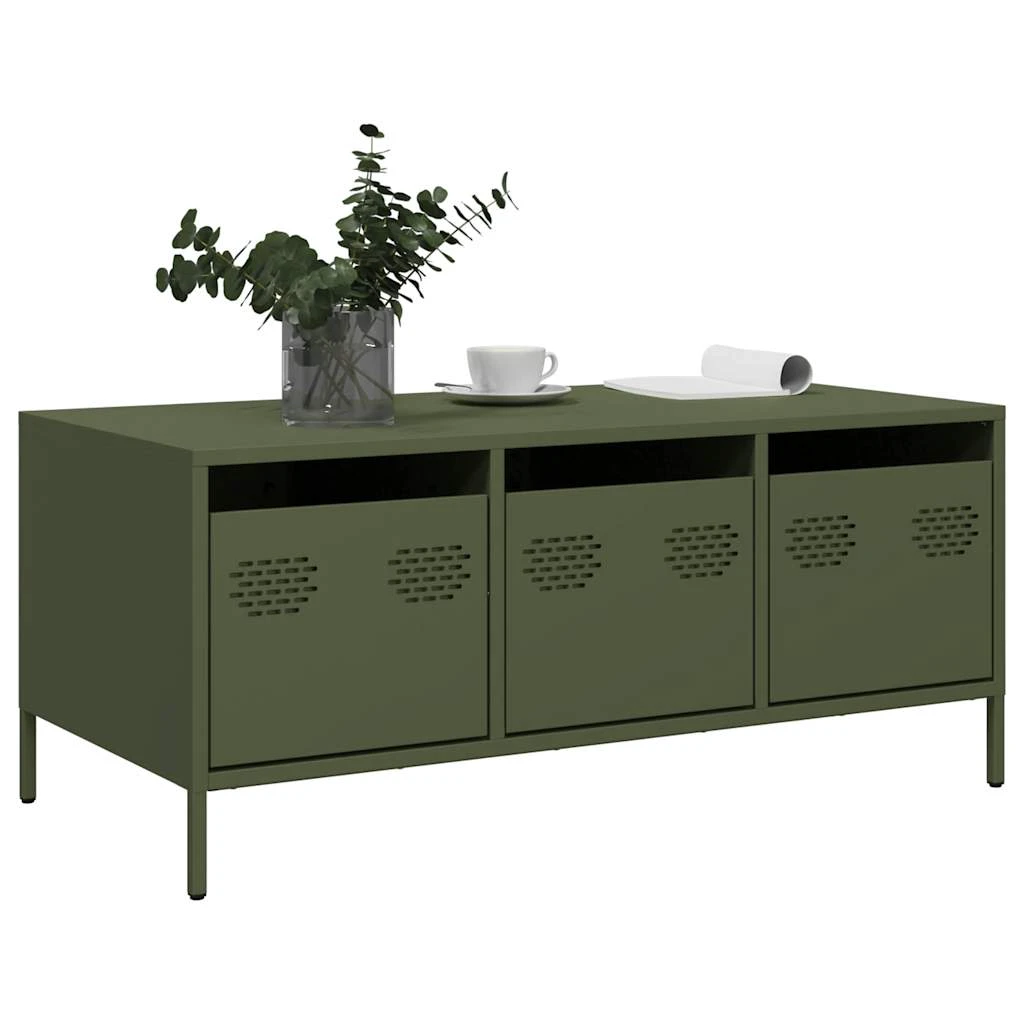 vidaXL VidaXL Industrial Coffee Table 101.5x50x43.5 cm Cold Rolled Steel Olive Green Storage Cabinets For Living Room - Coffee Table