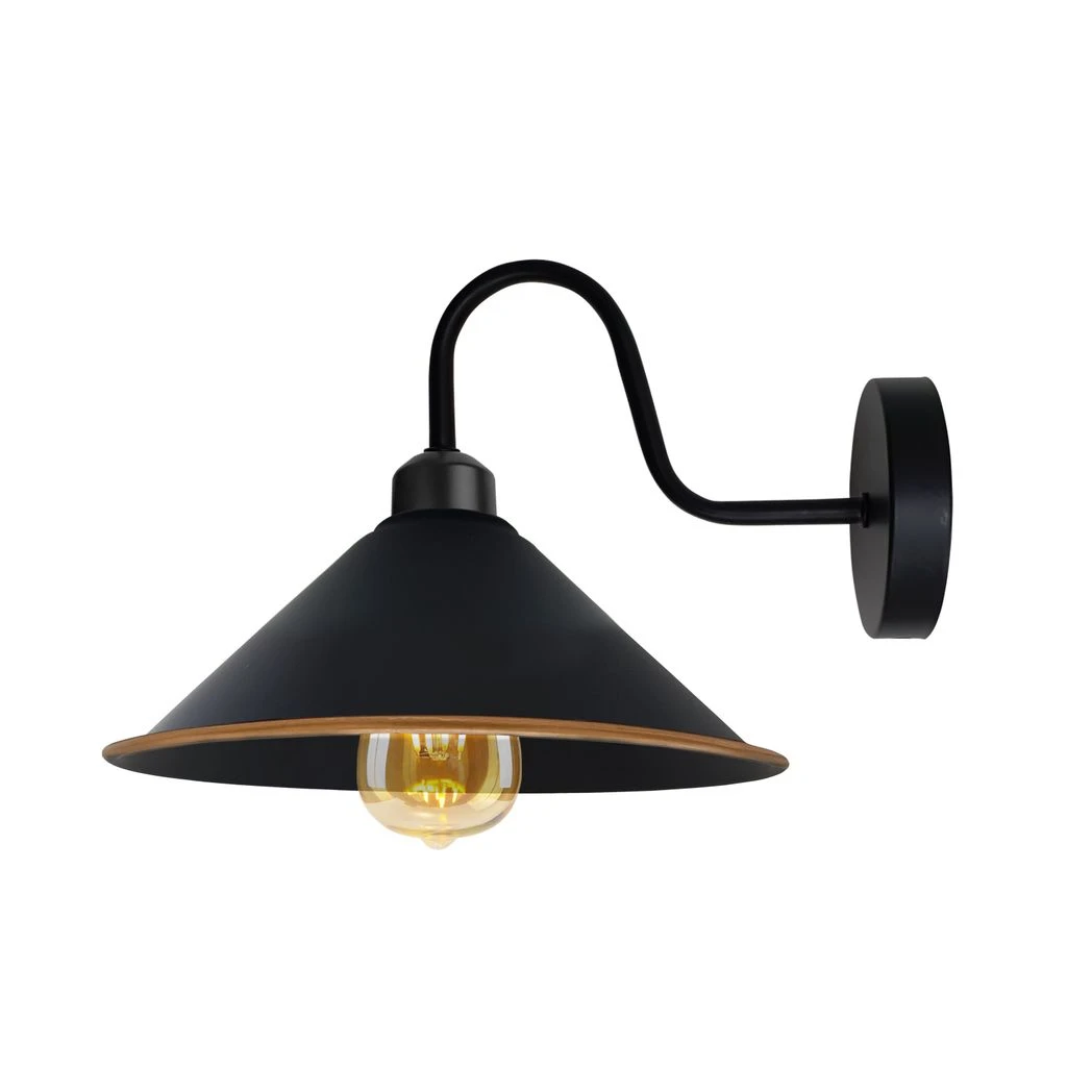 Black Gold Wall Light Medium Swan Neck Cone Shade E27 Home by Un-branded