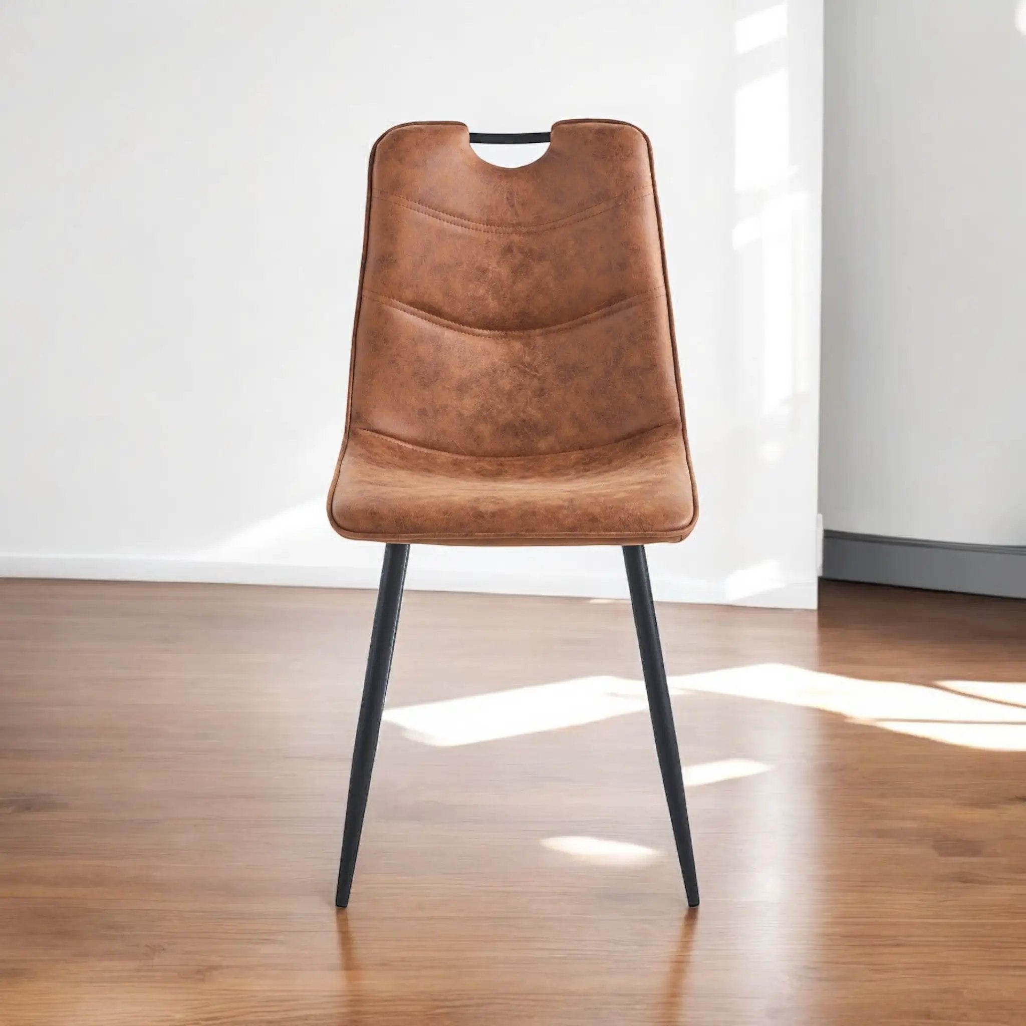 MSL BROWN FAUX LEATHER CHAIR BLACK METAL LEGS -