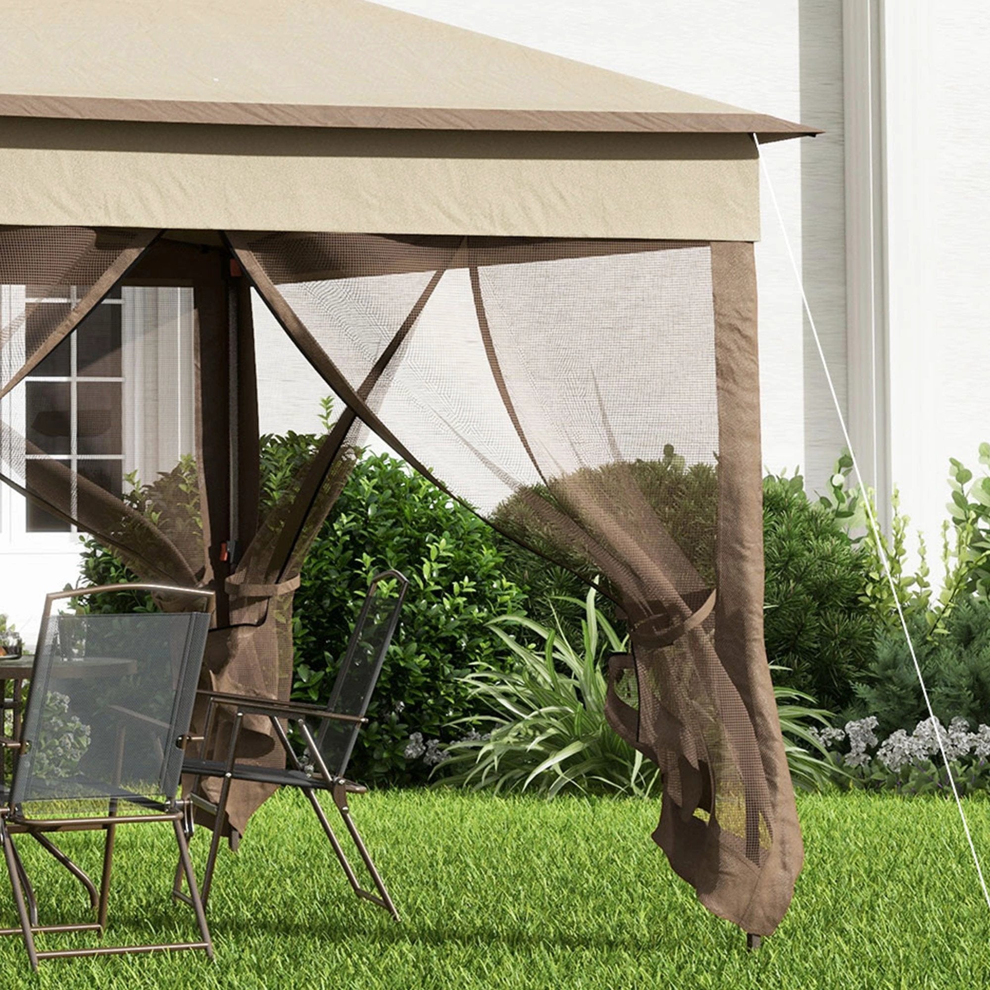 Outsunny Gazebo, 325Lx325Wx295H cm-Khaki/Brown - Gazebos