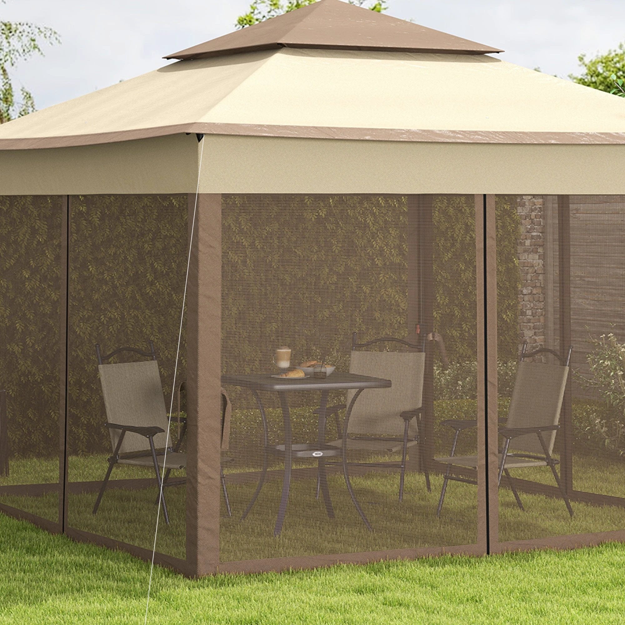Outsunny Gazebo, 325Lx325Wx295H cm-Khaki/Brown - Gazebos