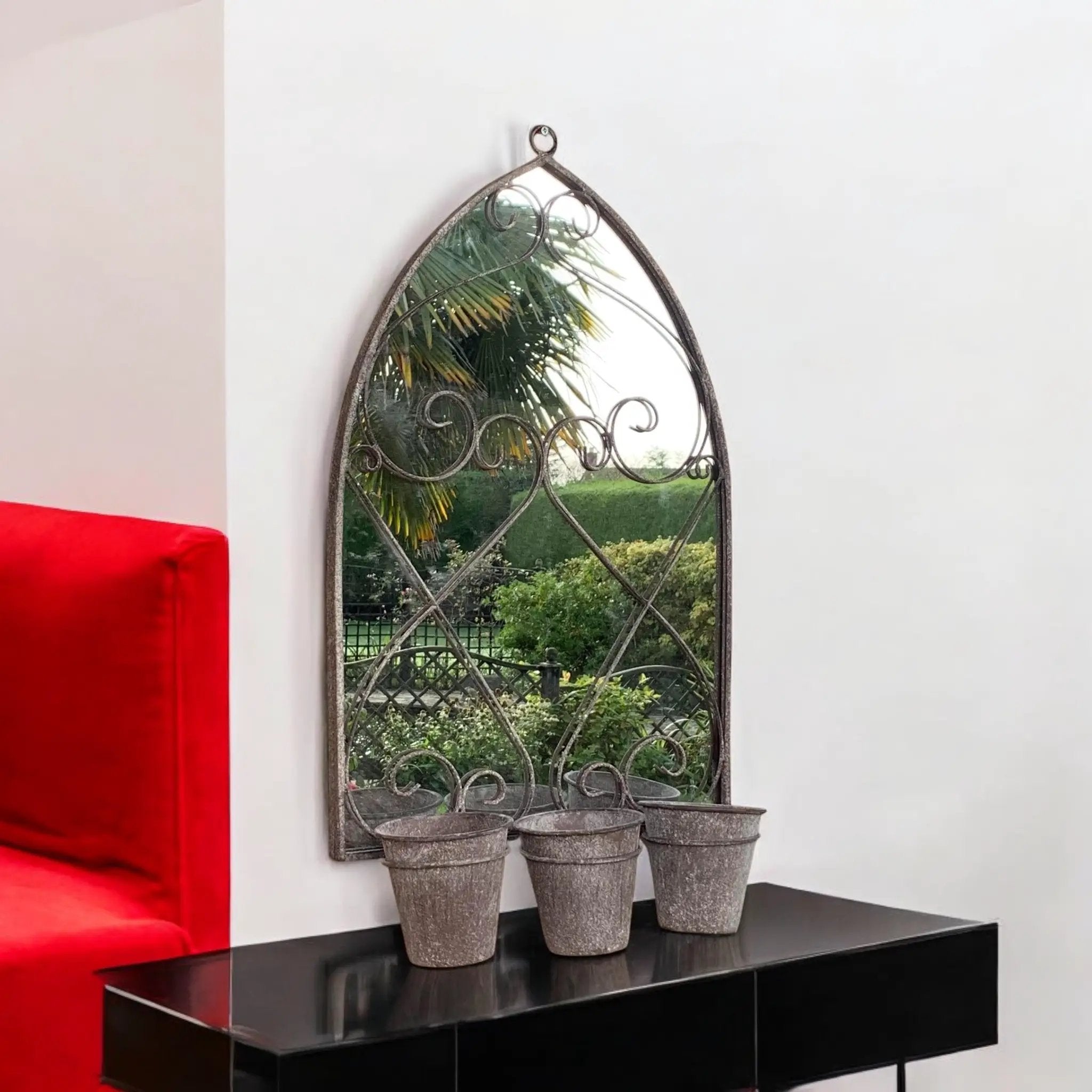 MSL 73CM RUSTY WALL MIRROR WITH TRIPLE PLANTER - Planters